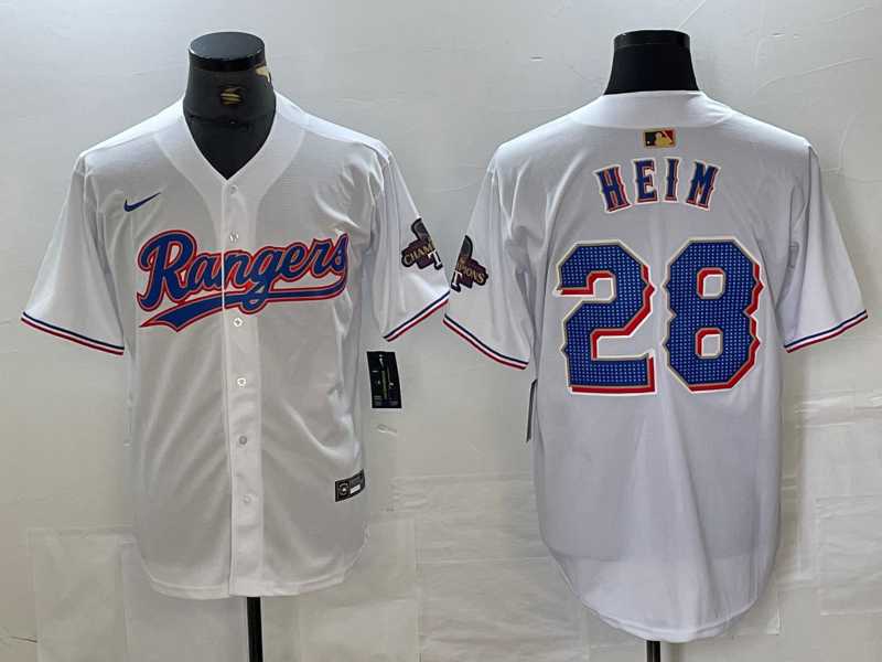 Mens Texas Rangers #28 Jonah Heim White 2023 World Series Champions Cool Base Jersey->texas rangers->MLB Jersey